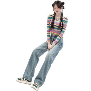 高腰窄版阔腿牛仔裤女2026年新款夏季直筒宽松显瘦薄款垂感拖地裤