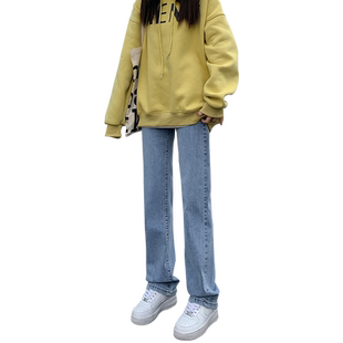 浅蓝色直筒牛仔裤女2026年新款夏季高腰显瘦宽松百搭小个子烟管裤
