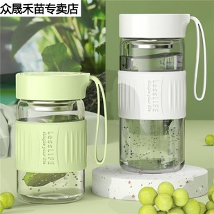 2024新款 耐高温玻璃杯女生高颜值水杯网红夏季 简约便携带茶隔时尚
