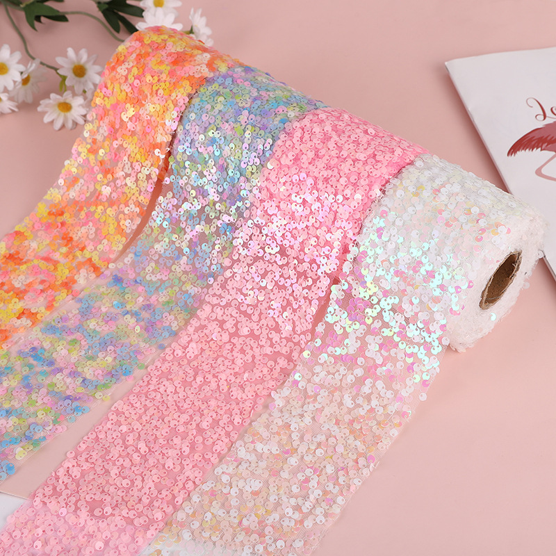 5mm幻彩亮片刺绣网纱丝带手工