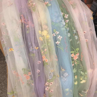 多色蝴蝶花 刺绣网纱面料 薄软纱公主裙服装装饰手工DIY布料