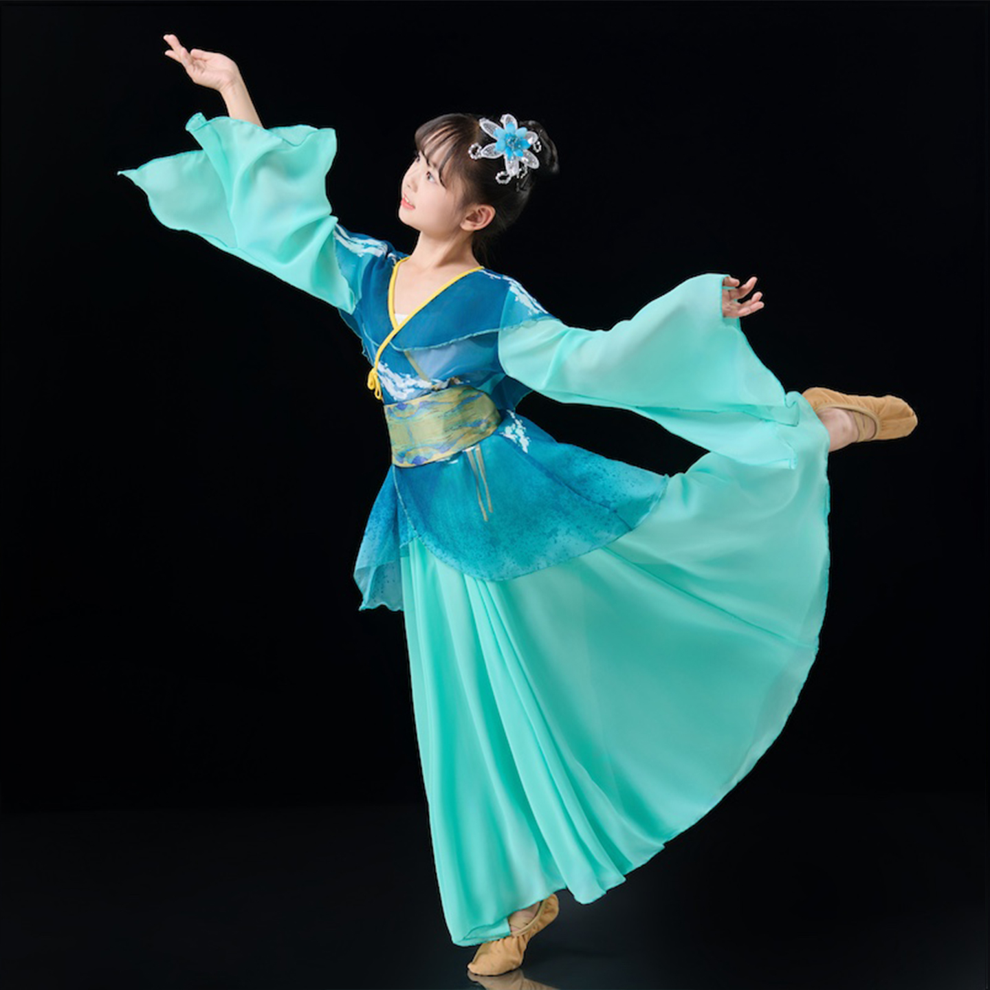 女童古典舞蹈演出服飘逸仙女裙蓝