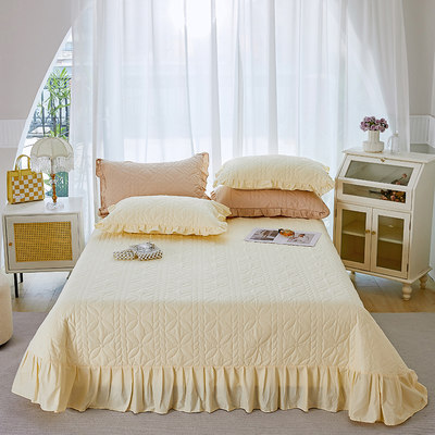 纯色全棉夹棉床盖单件三件套加厚绗缝床单纯棉榻榻米铺盖床垫床罩