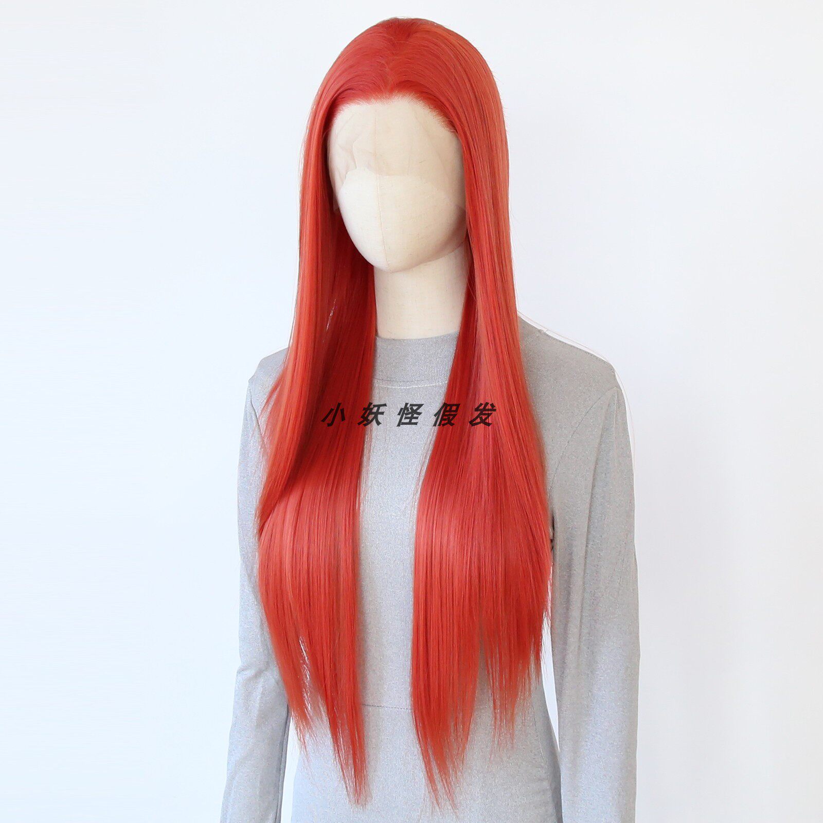 复古正红色前蕾丝全头假发炽烈红Cosplay显白动漫化纤整顶假发套