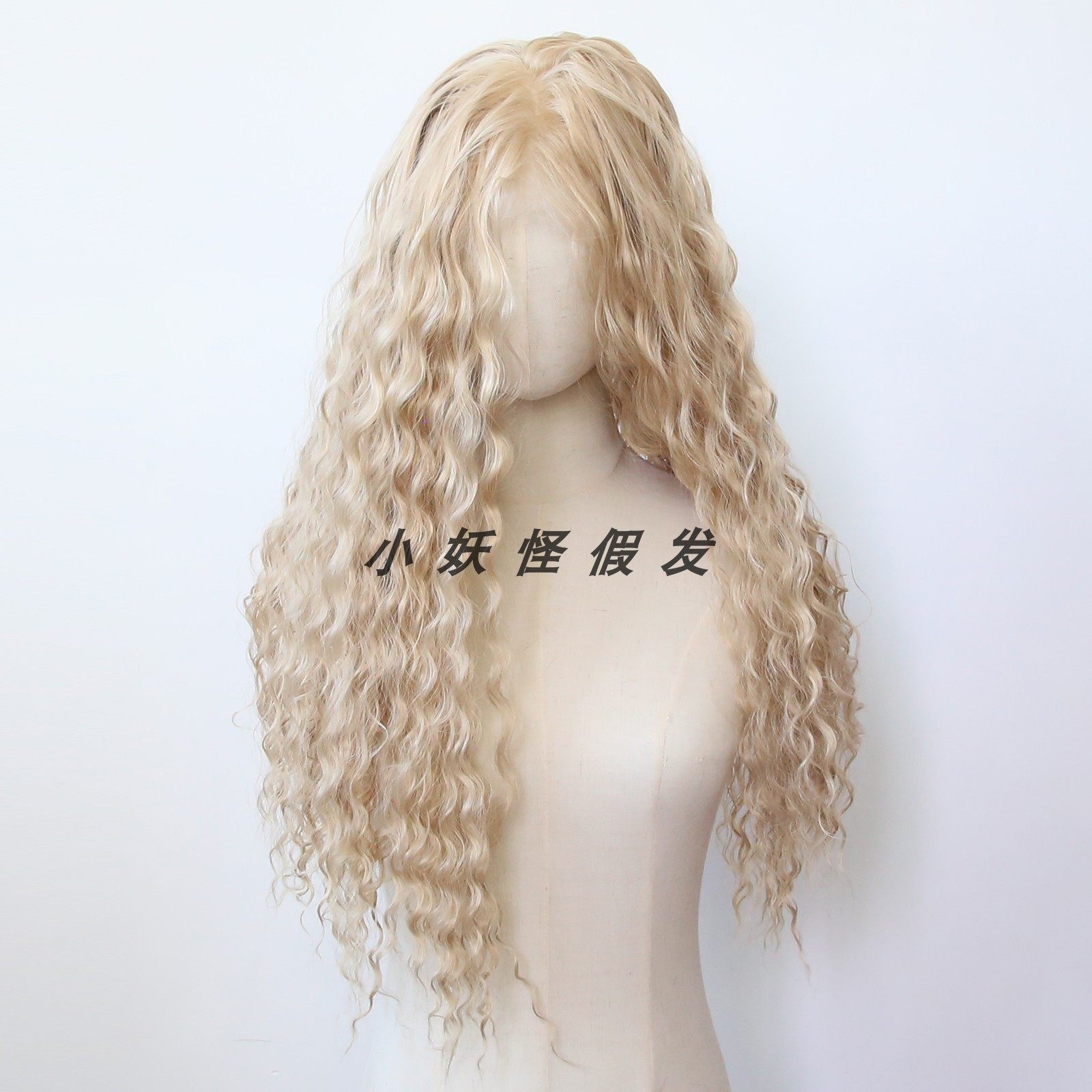 棕金色前蕾丝化纤高温丝蕾丝假发套奶金色波浪羊毛长卷发整顶假发