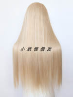 Flax-colored front lace synthetic fiber large lace high-temperature silk milk sand gold wig, realistic European and American long straight hair full wig thumbnail 4