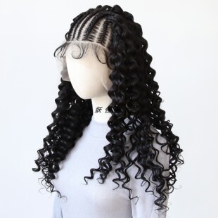 黑色细玉米辫拉美卷超大蕾丝地垄沟脏辫高温丝波西米亚风整顶假发