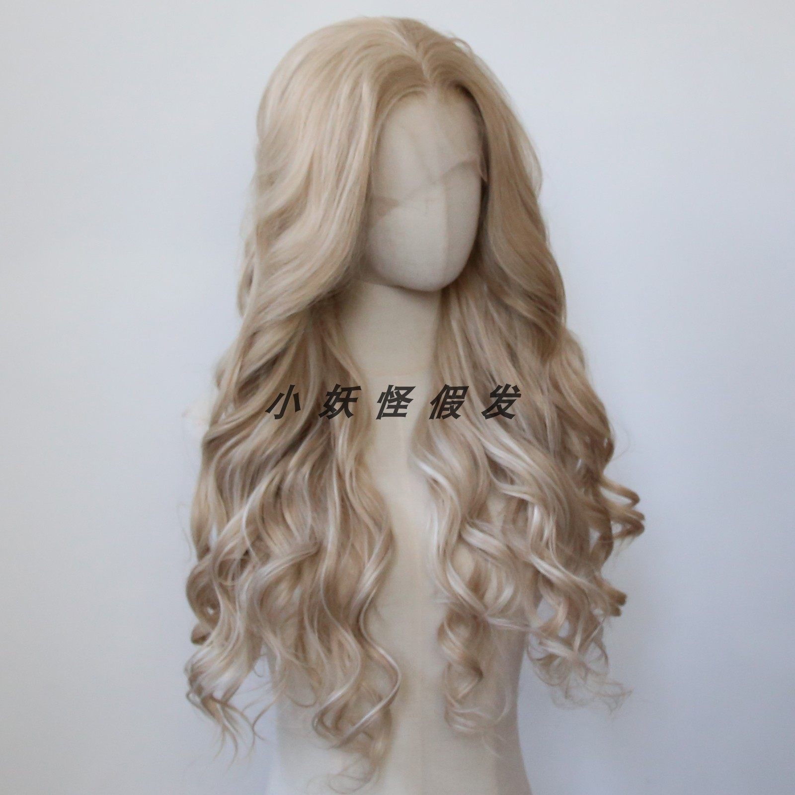 砂金棕前蕾丝化纤高温丝假发浅棕逼真自然欧美大波浪卷整顶假发套