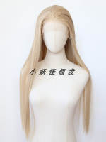 Flax-colored front lace synthetic fiber large lace high-temperature silk milk sand gold wig, realistic European and American long straight hair full wig thumbnail 3