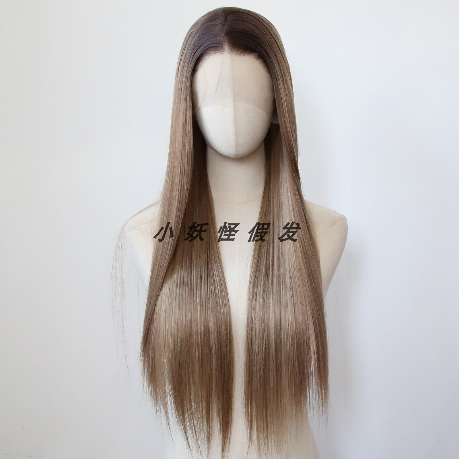 渐变深棕色前蕾丝化纤高温丝假发渐变深蜂蜜棕辣妹显白整顶假发套