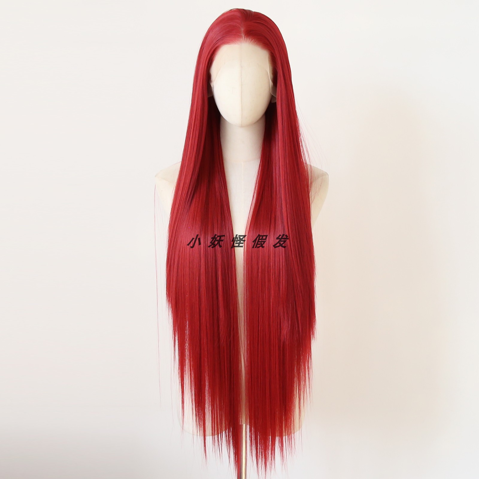 1米深红色前蕾丝全头套假发暗红色COS舞台造型超长直发整顶假发套