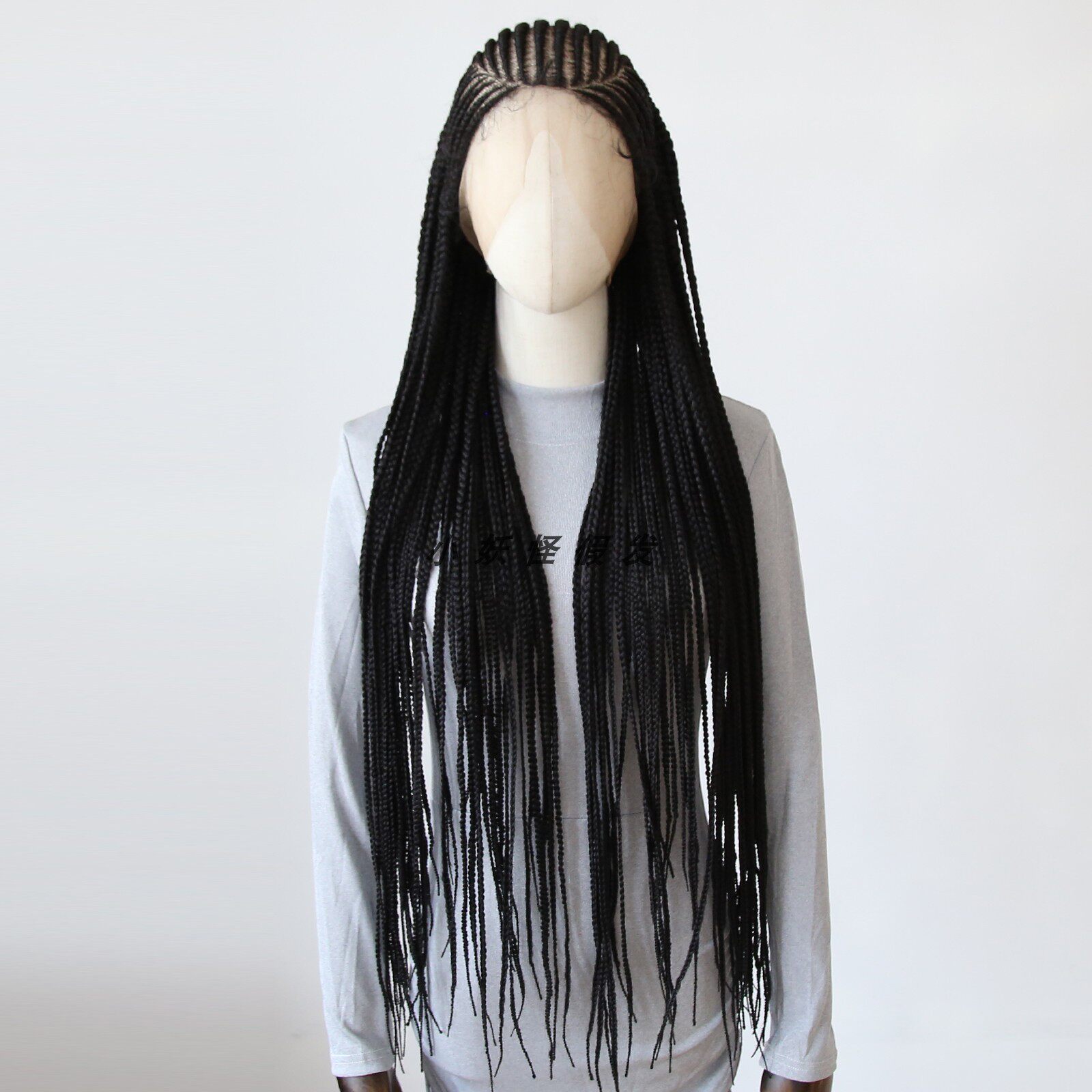 黑色全头蕾丝玉米辫脏辫高温丝假发套full lace box braided Wig