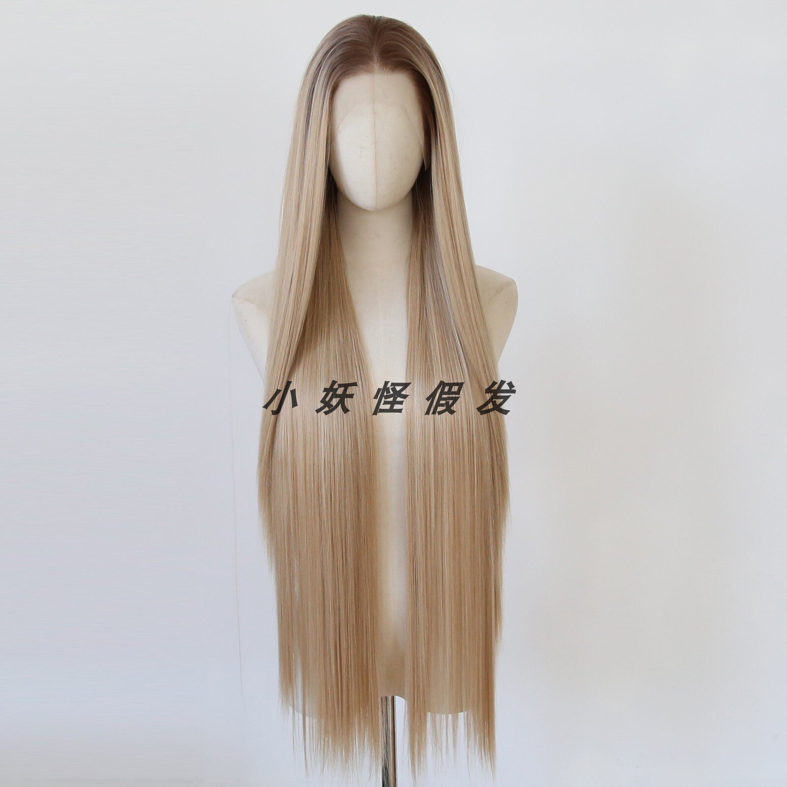 1米长深棕渐变蜂蜜棕前蕾丝全头假发COS超长直发高温丝整顶假发套