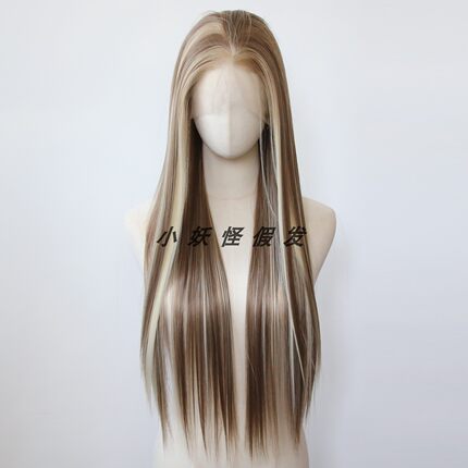 巴黎画染白金挑染板栗棕前蕾丝高温丝显白欧美风自然整顶假发套
