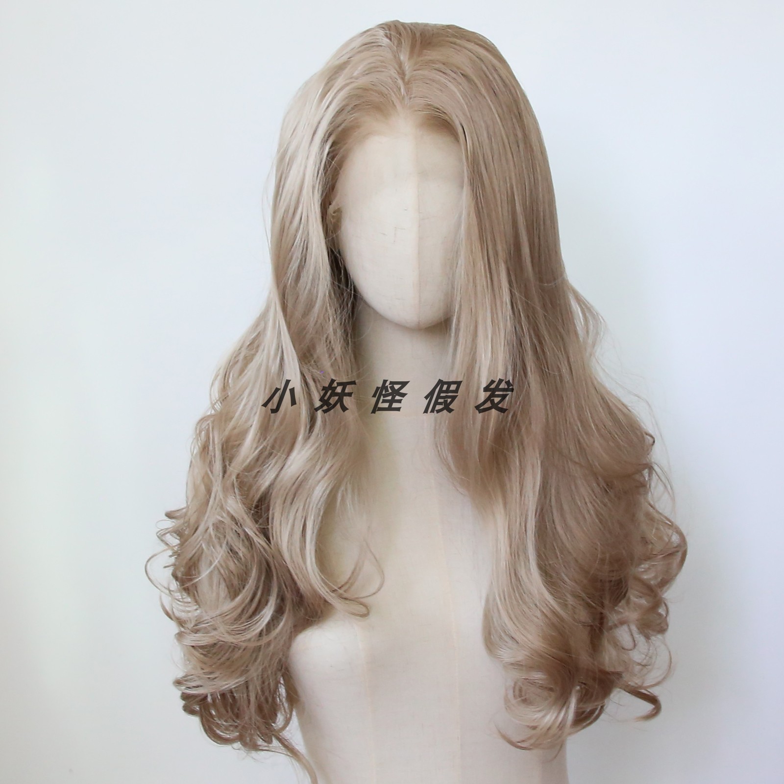浅棕色化纤前蕾丝大波浪高温丝假发套逼真欧美蜂蜜金卷发整顶假发