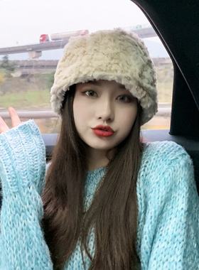 小众毛绒渔夫帽子女秋冬季时髦保暖护耳水桶帽气质百搭遮脸显脸小