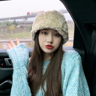 小众毛绒渔夫帽子女秋冬季时髦保暖护耳水桶帽气质百搭遮脸显脸小