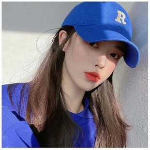 r字母克莱因蓝色软顶水洗棒球帽子女夏韩版ins日系网红新款鸭舌帽