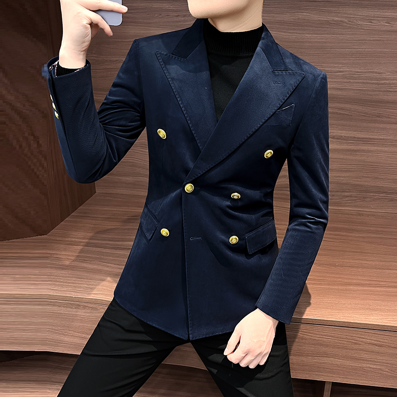 双排扣男士西装外套秋冬款2025新款高级感英伦风灯芯绒休闲1115h