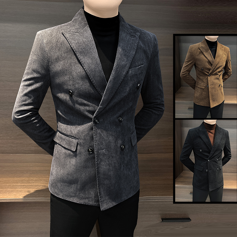 灯芯绒男士西装外套秋冬2025新款高级感痞帅加厚双排扣休闲1115h