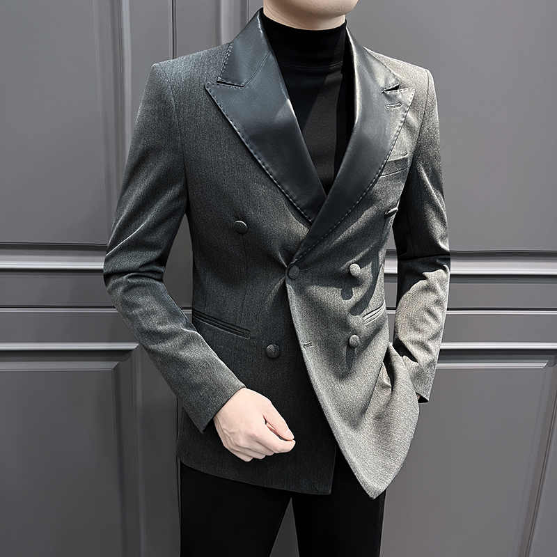 双排扣西服外套男秋冬款2025新款高级感痞帅英伦风拼接休闲1115h