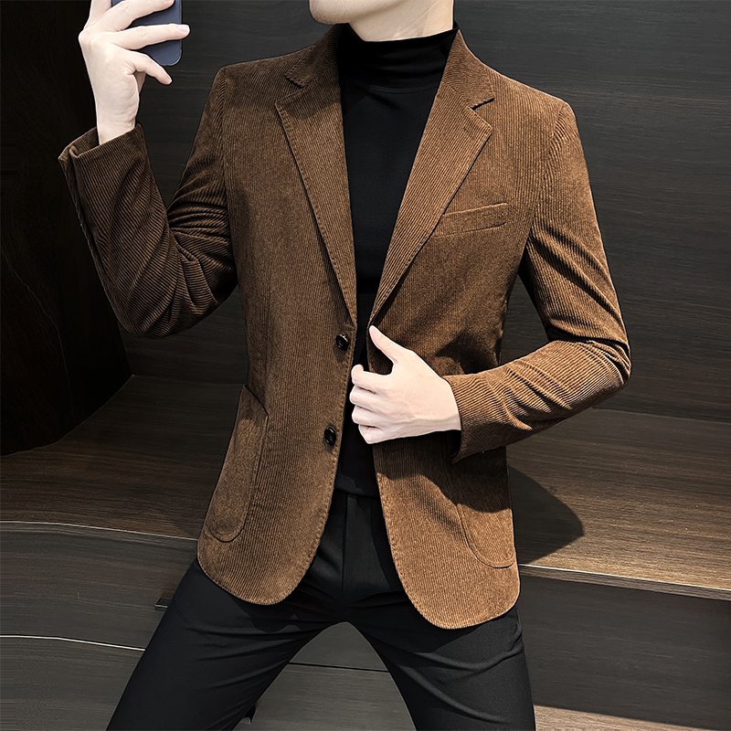 灯芯绒男士西装外套2025新款秋冬款高级感痞帅韩版修身休闲1115h