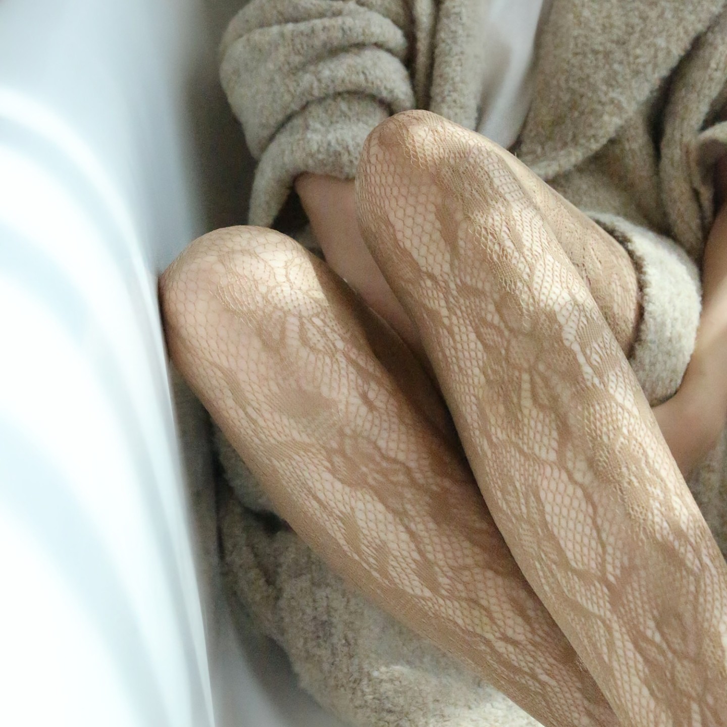 复古法式棕咖色蕾丝镂空连裤袜