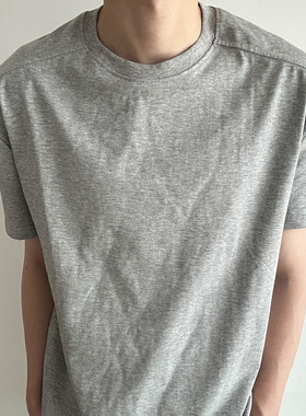 Oua韩系300g双肩线重磅纯棉直角肩短袖T恤男修身圆领百搭基础款