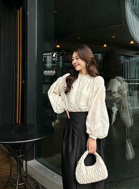 长袖褶皱上衣女仙气透视轻薄防晒罩衫宽松显瘦温柔氛围感衬衫