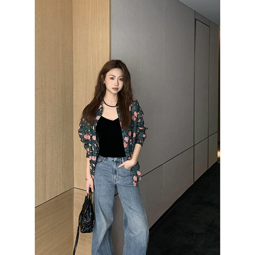 复古碎花苎麻衬衫女夏季薄款翻领长袖宽松透气文艺棉麻印花衬衣