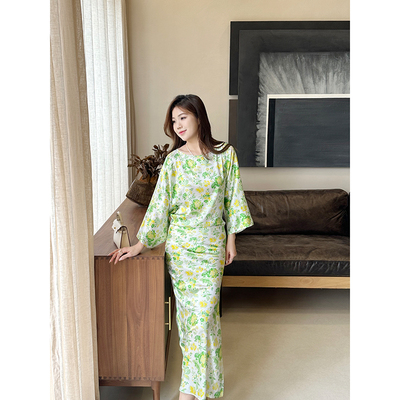 「工厂店」小清新九分袖透气清凉通勤日常百搭春日繁华印花连衣裙