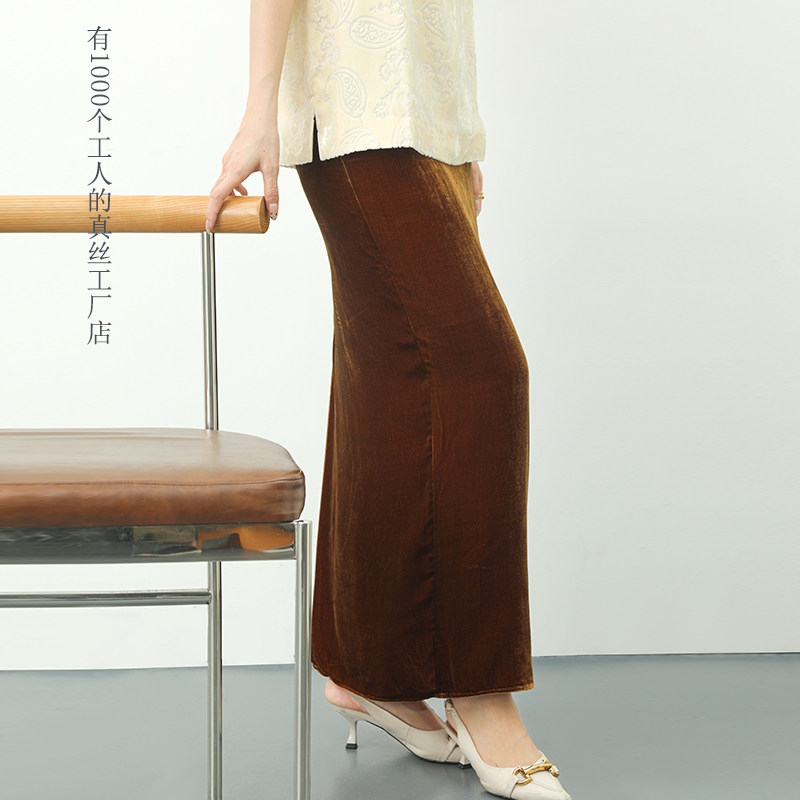 「工厂店」新中式复古加密真丝绒垂坠半身裙2020秋冬款后分割半裙,女装/女士精品,半身裙,淘宝优惠券,粉丝福利购,淘宝优惠卷