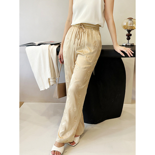 收腹满绣长裤 垂感宽松直筒百搭通勤外穿 女高腰显瘦提臀刺绣阔腿裤