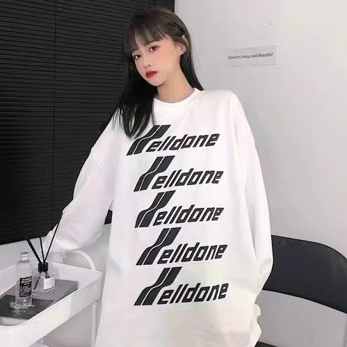 潮牌WELlDONE BSHY长袖t恤彩虹弹幕圆领薄款卫衣长袖t恤美式宽松