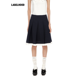 【SALE】【SHUSHUTONG】蕾虎拼接花边宽褶半裙精致百搭秋冬裙子女