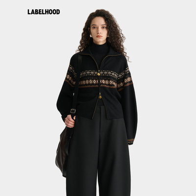 deepmoss费尔岛提花羊毛混纺外套