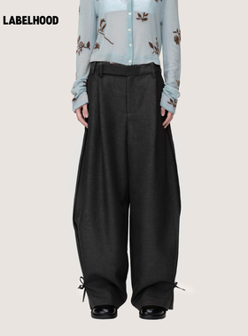 【WMWM】蕾虎简约休闲解构拼接系带阔腿长裤2025秋冬新款女装裤子