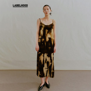 蕾虎简约印花真丝吊带连衣裙A字半裙装 CHEN 套装 SALE