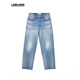 裤 女装 蕾虎设计感通勤气质宽松蓝色水洗低腰直筒牛仔裤 子 對倒