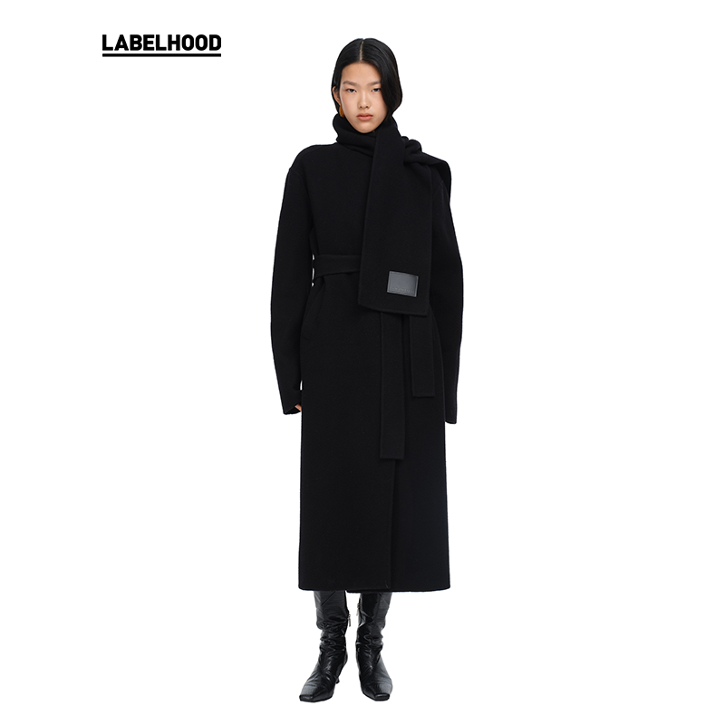 【YIRANTIAN】蕾虎设计感简约可拆卸围巾领毛呢大衣外套labelhood