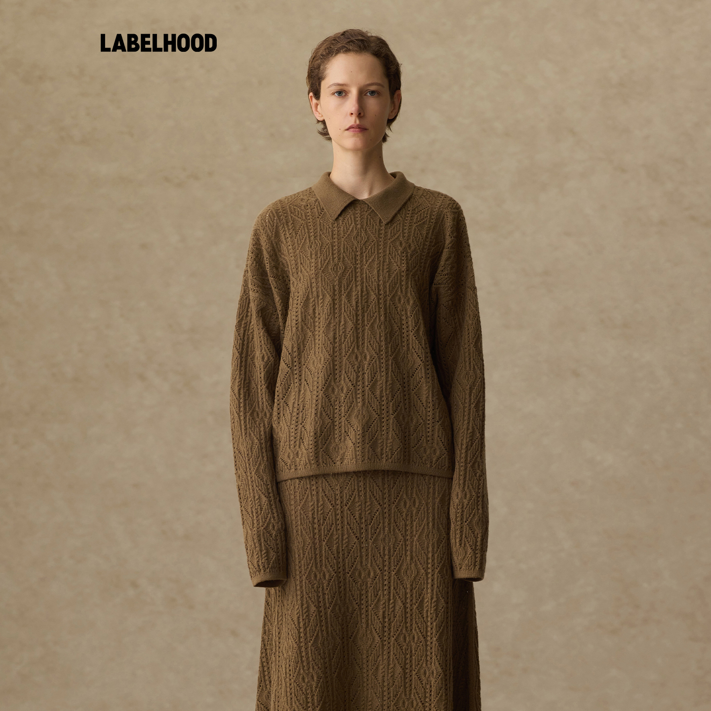 1436xUMAWANG翻领绞花女套衫