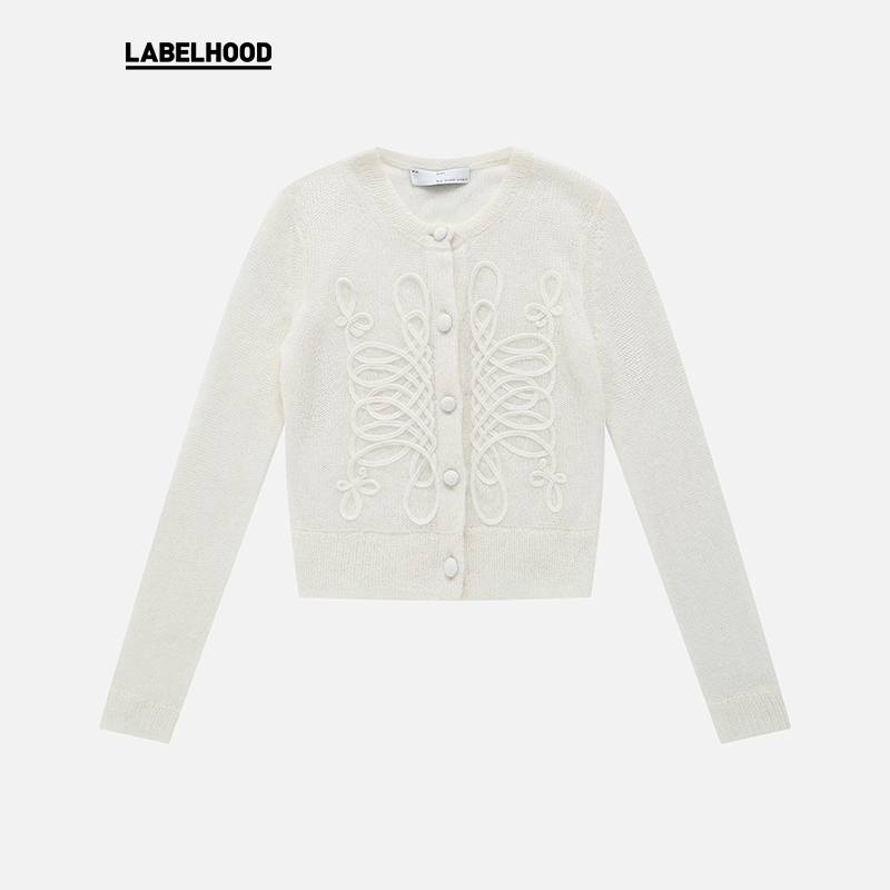 XUZHI线条刺绣圆领针织开衫