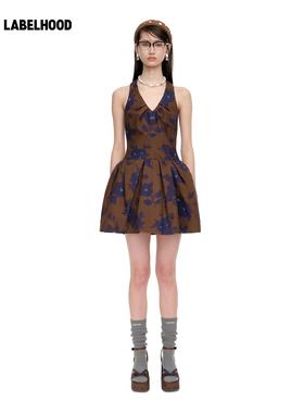 【SALE】【SHUSHUTONG】蕾虎优雅打褶挂脖连衣裙百搭秋冬女装裙子