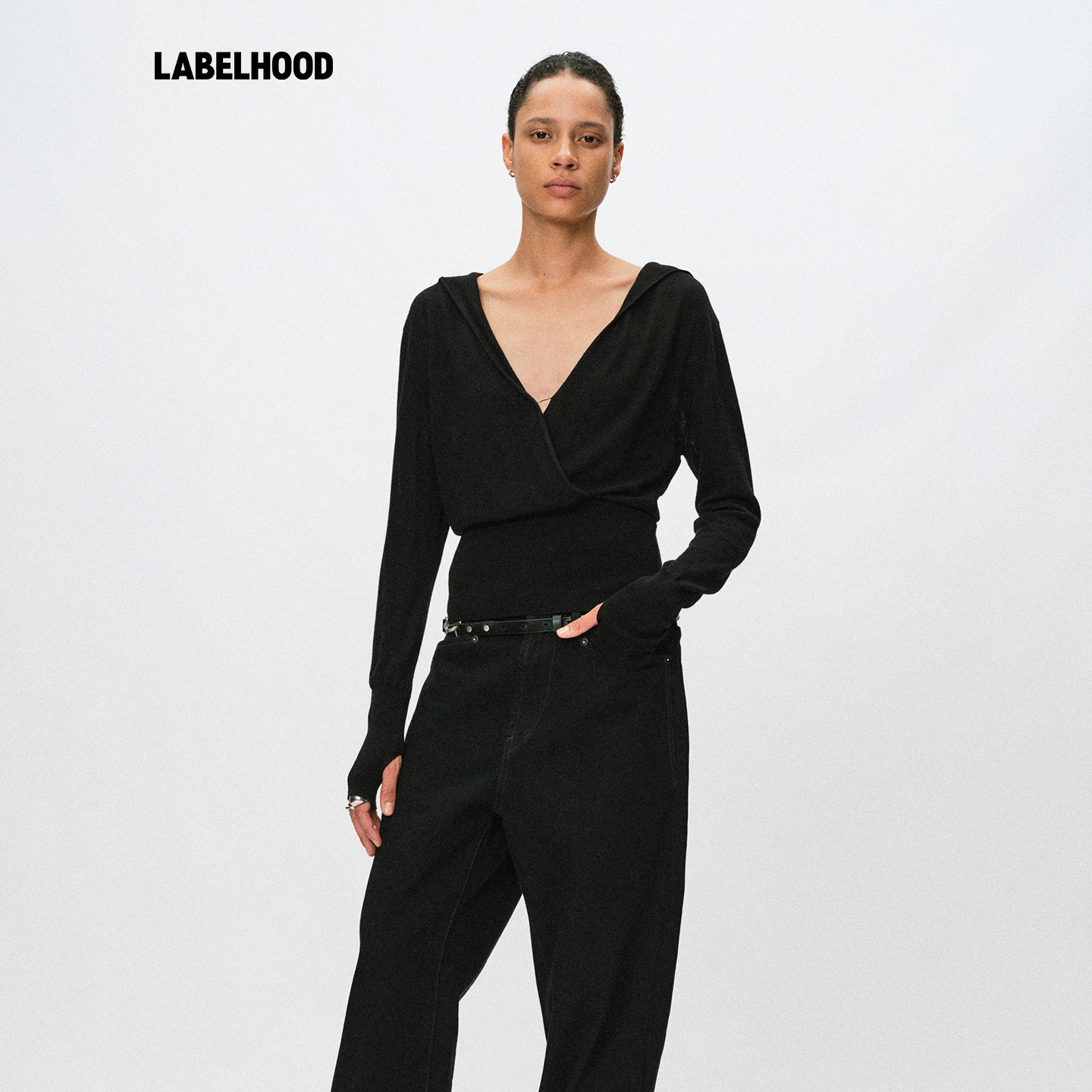 Liegee褶皱连帽针织衫