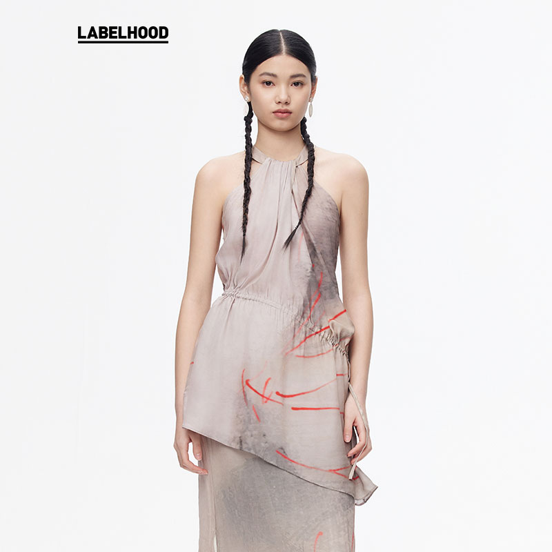 不规则垂坠吊带抽绳上衣