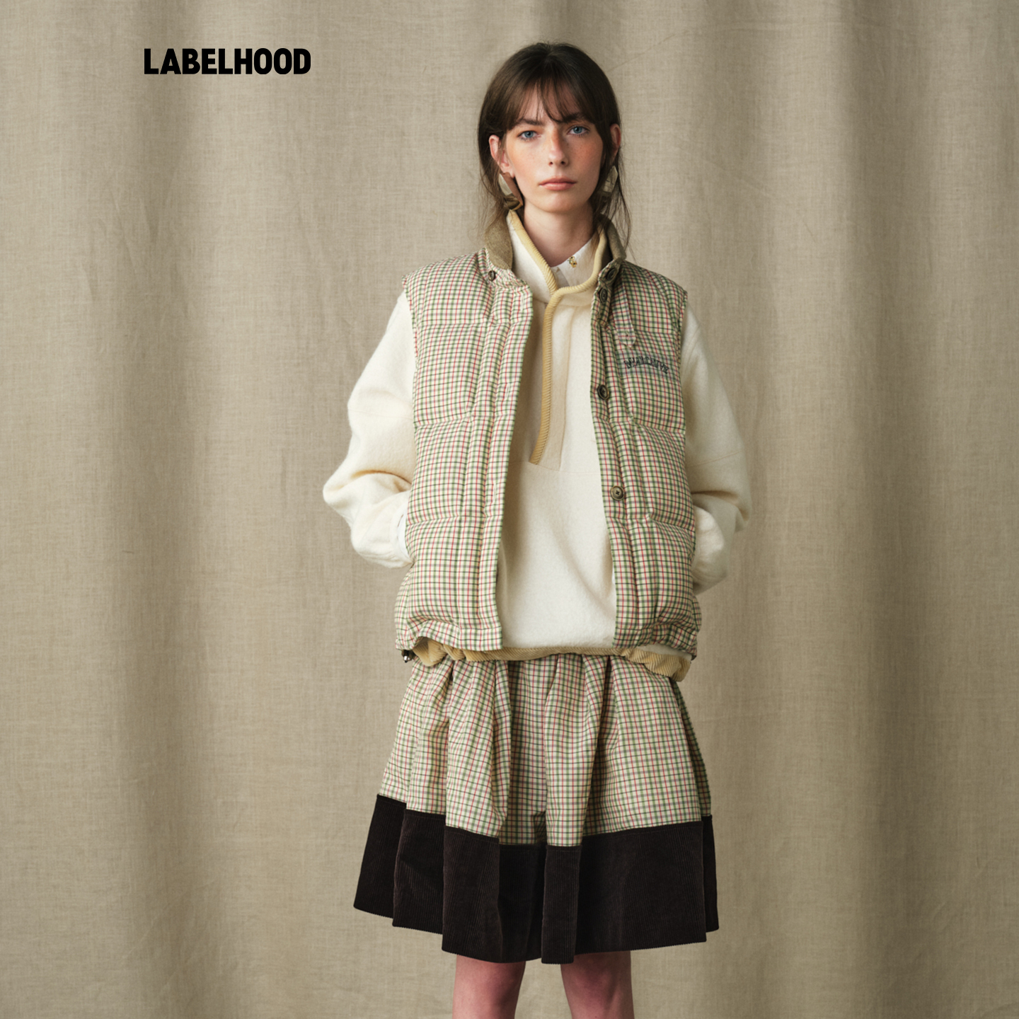 【MARCHEN】蕾虎2025秋冬新款鹿谷羽绒马甲上衣格子背心无袖女装