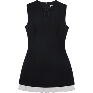 【SHUSHUTONG】蕾虎秋冬时尚百褶边无袖修身连衣裙经典款裙装女