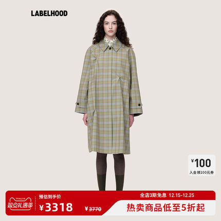 【WMWM】蕾虎简约潮流格纹捏褶插肩袖风衣2025秋冬新款女装上衣