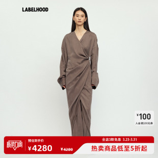 女裙子 蕾虎AVA灰色铜氨丝裹身系带连衣裙2025春夏新款 RUOHAN