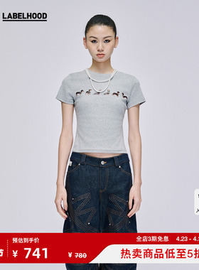 【MARKGONG】【JENNIE同款】蕾虎狗狗印花弹力短袖春夏流行女T恤